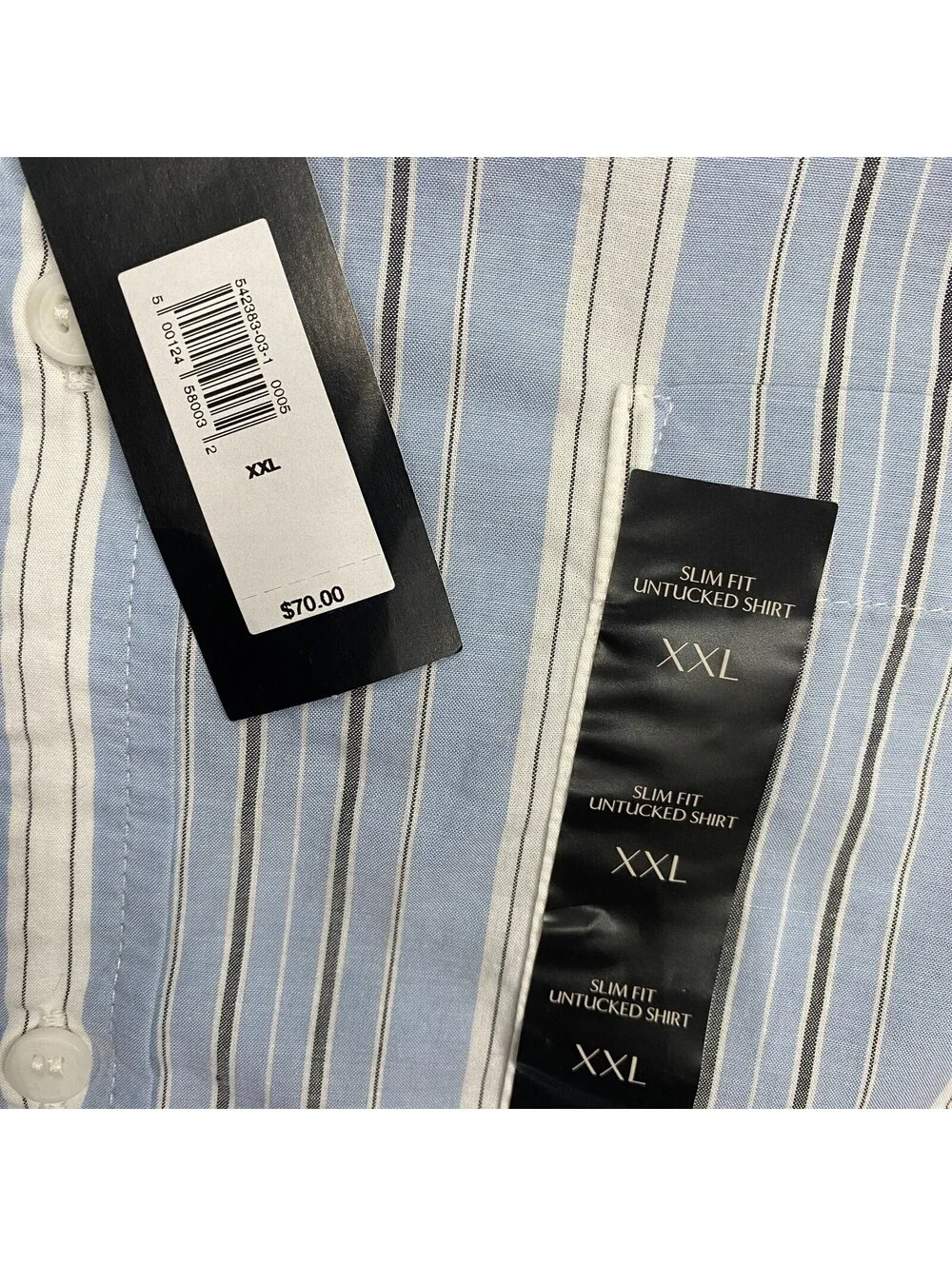 NWT Banana Republic Shirt Mens 2XL Slim Fit Untucked Blue Striped Long Sleeve